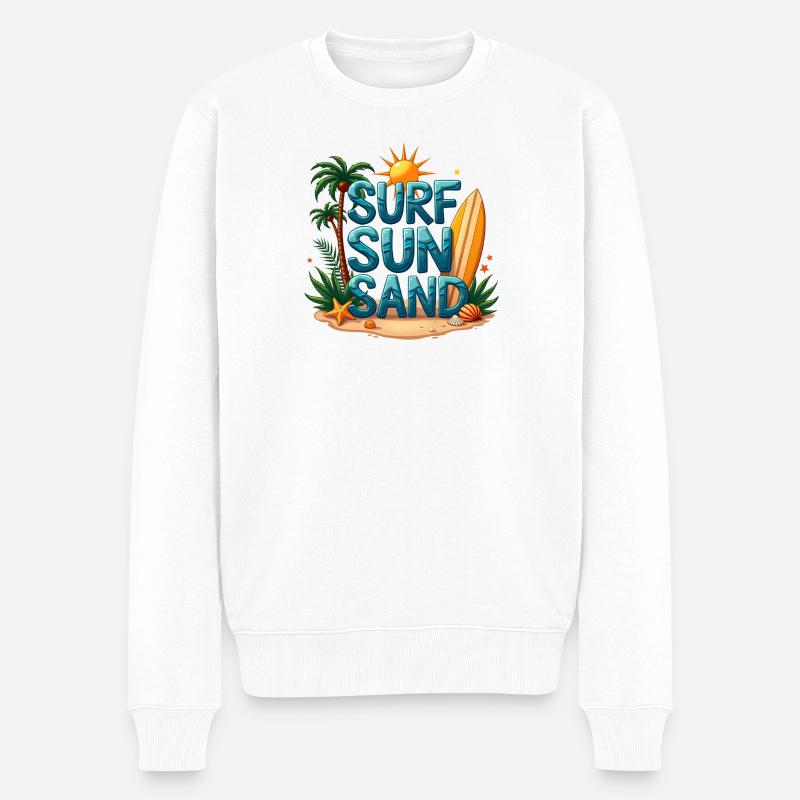 Surfen Sonne Sand Strand Design - Männer Premium Bio Pullover - Weiß