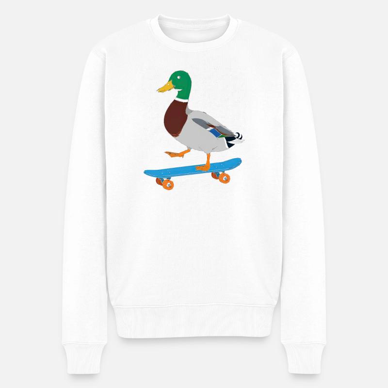 Ente auf dem Skateboard - Männer Premium Bio Pullover - Weiß