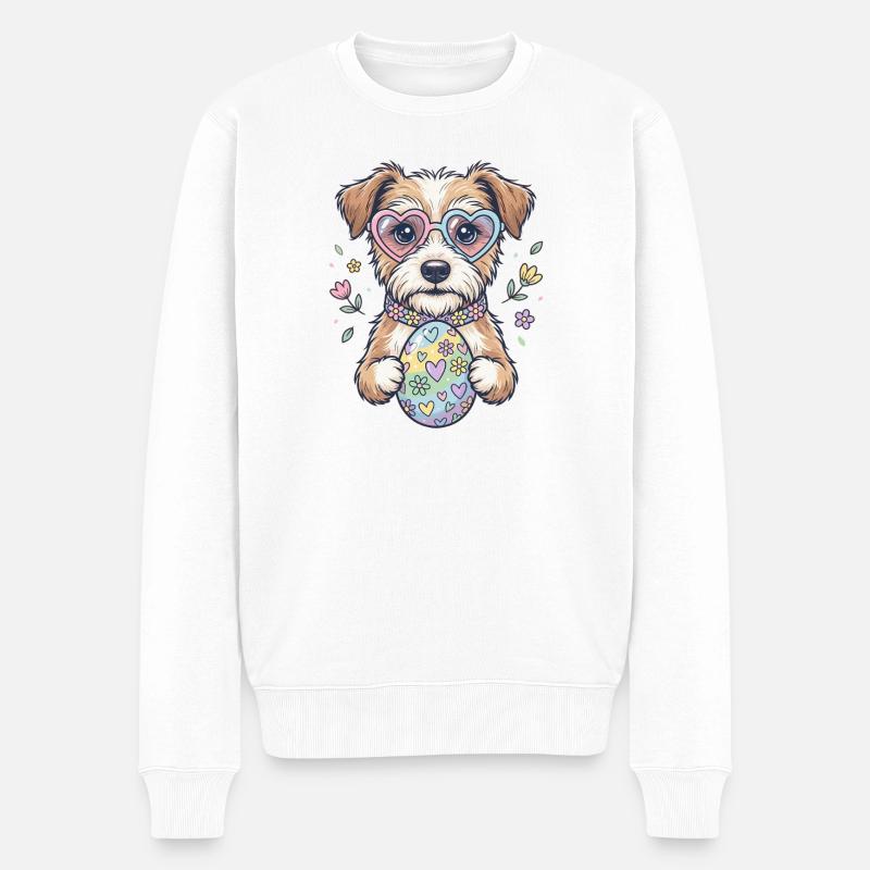 Hunde mit Herzbrille und Oster-Ei - Männer Premium Bio Pullover - Weiß