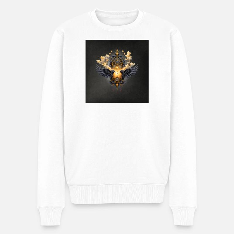 Dunkelgoldene Flügeluhr - Männer Premium Bio Pullover - Weiß