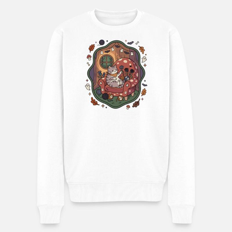 Kat Halloween Stue Efterår - Økologisk premium-sweatshirt til mænd - hvid