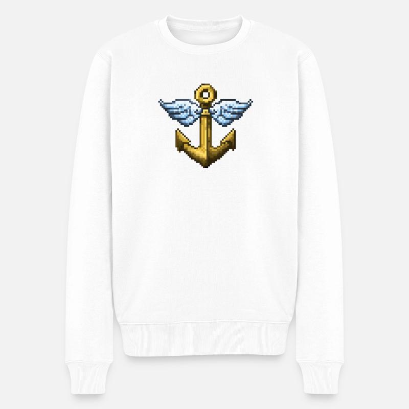 Retro Pixel Art Winged Anchor - Männer Premium Bio Pullover - Weiß