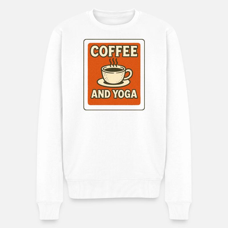 Café et Yoga Retro Tee - Pull Premium bio Homme - blanc