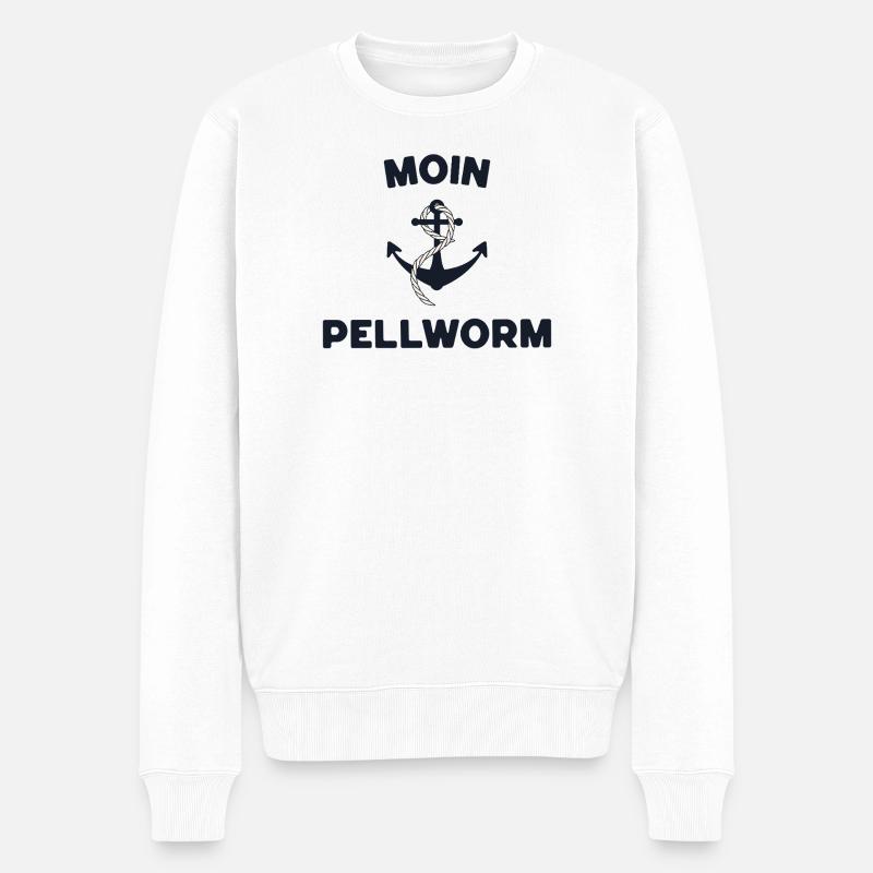 Moin Pellworm – Maritimes Anker-Design - Männer Premium Bio Pullover - Weiß