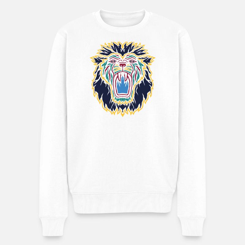Löwenkopf Neonroar Kunstprint - Männer Premium Bio Pullover - Weiß