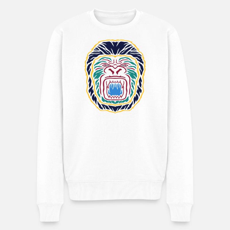 Neon-Gorilla Emblem: Farbintensives Gesicht - Männer Premium Bio Pullover - Weiß