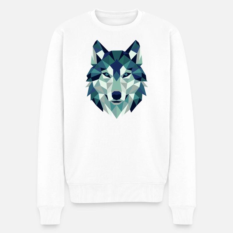 Wolfskopf Polygon Geometrie  - Männer Premium Bio Pullover - Weiß