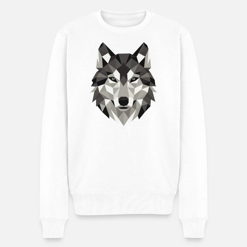 Géométrie Lowpoly de Wolf Head - Pull Premium bio Homme - blanc
