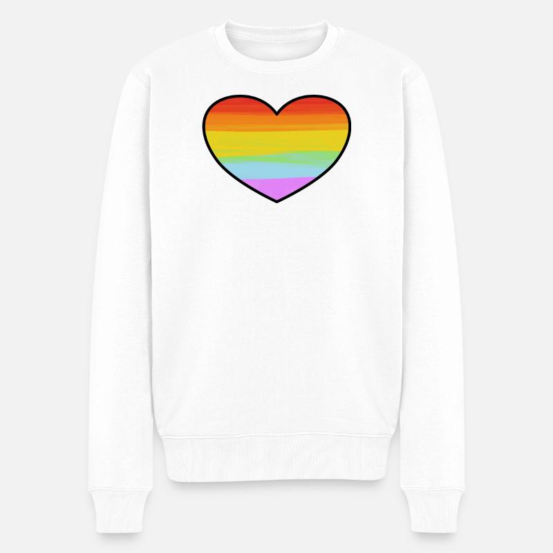 Regenbogenstolzherz - Männer Premium Bio Pullover - Weiß