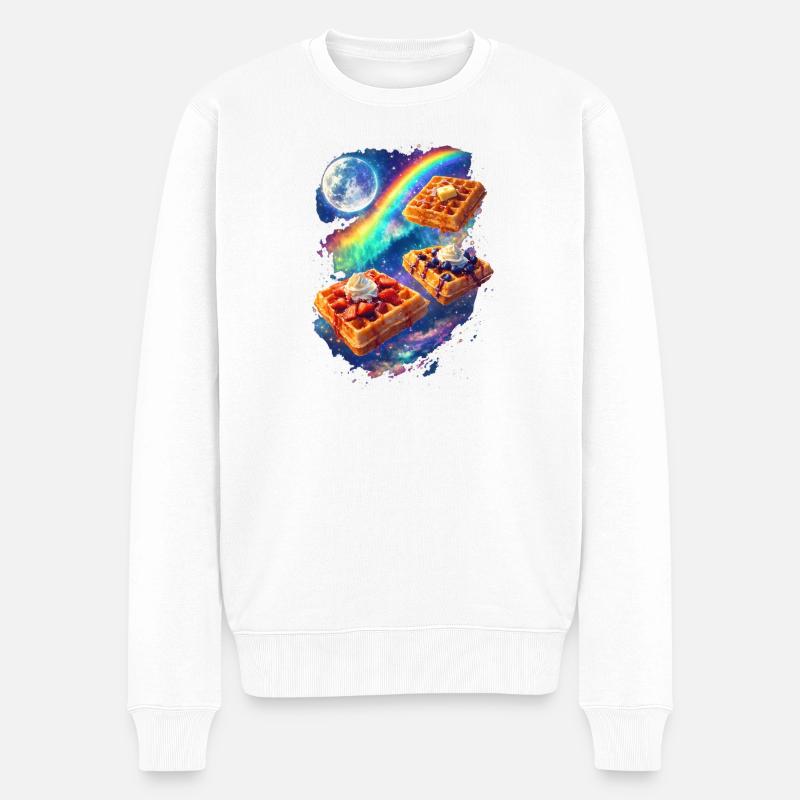 Galaktische Waffeln im Regenbogenrausch - Männer Premium Bio Pullover - Weiß