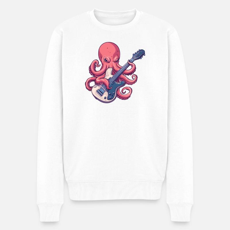 Oktopus Gitarren-Rock - Männer Premium Bio Pullover - Weiß