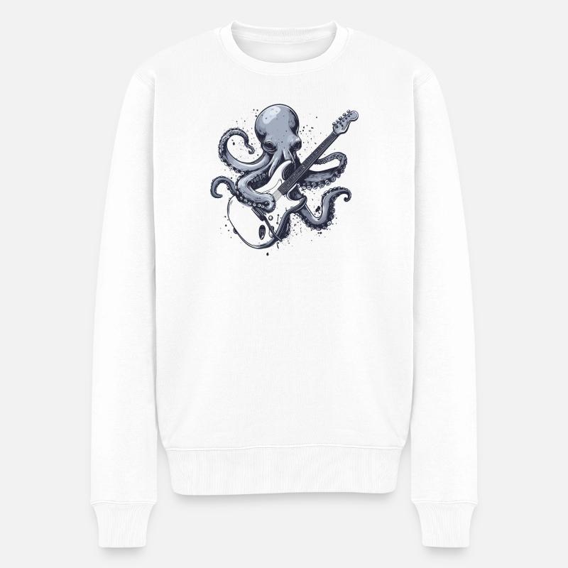 Guitariste Octopus avec guitare électrique - Pull Premium bio Homme - blanc