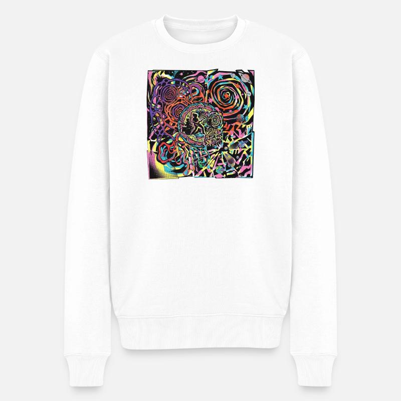 Psychedelic Rock Party Moon - Männer Premium Bio Pullover - Weiß