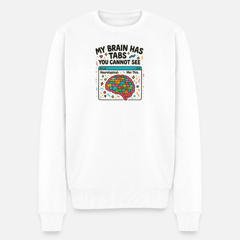 Buntes Gehirn mit versteckten Tabs - Männer Premium Bio Pullover - Weiß