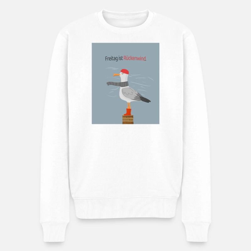 Freitag ist Rückenwind Möwe Spruch - Männer Premium Bio Pullover - Weiß