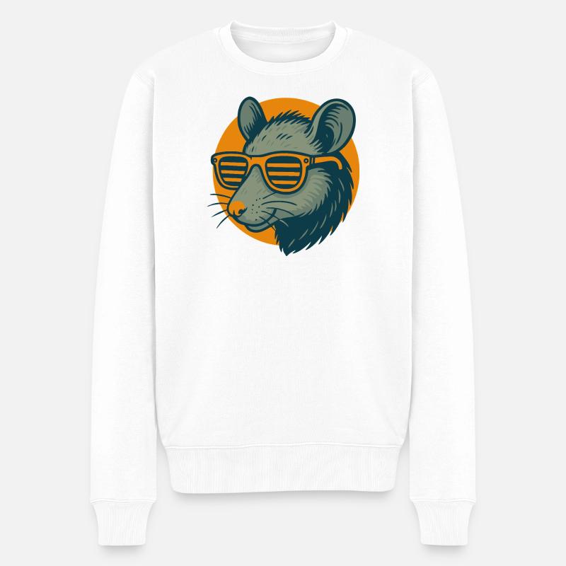 Ratte mit Sonnenbrille Retrostil - Männer Premium Bio Pullover - Weiß