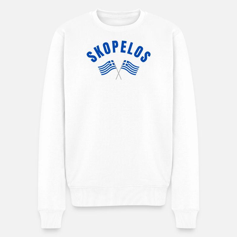Skopelos Griechische Flaggenemblem - Männer Premium Bio Pullover - Weiß