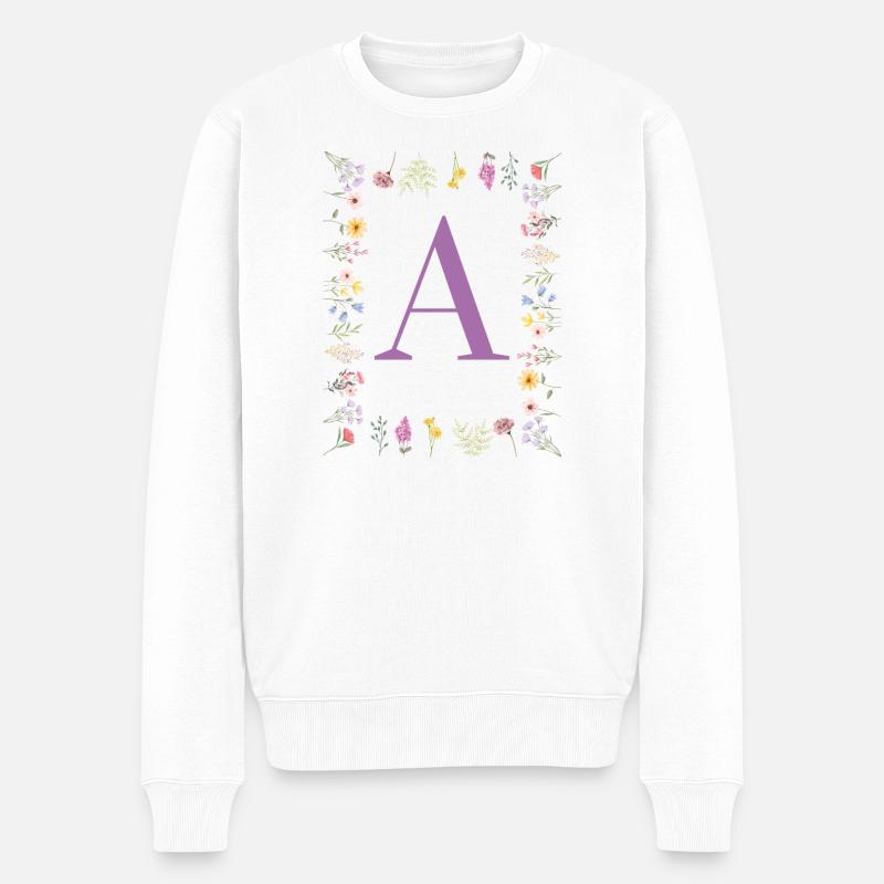 Initiale florale - Pull Premium bio Homme - blanc