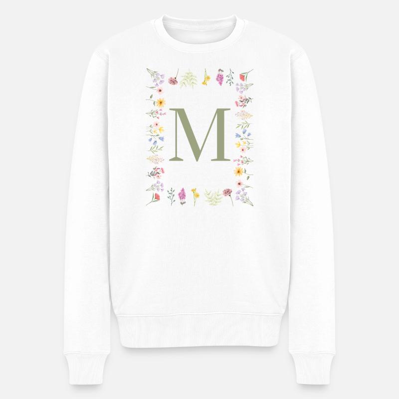 Initiale M Blumen Monogramm - Männer Premium Bio Pullover - Weiß