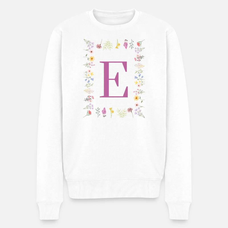 Monogramm E mit Frühlingsblüten - Männer Premium Bio Pullover - Weiß