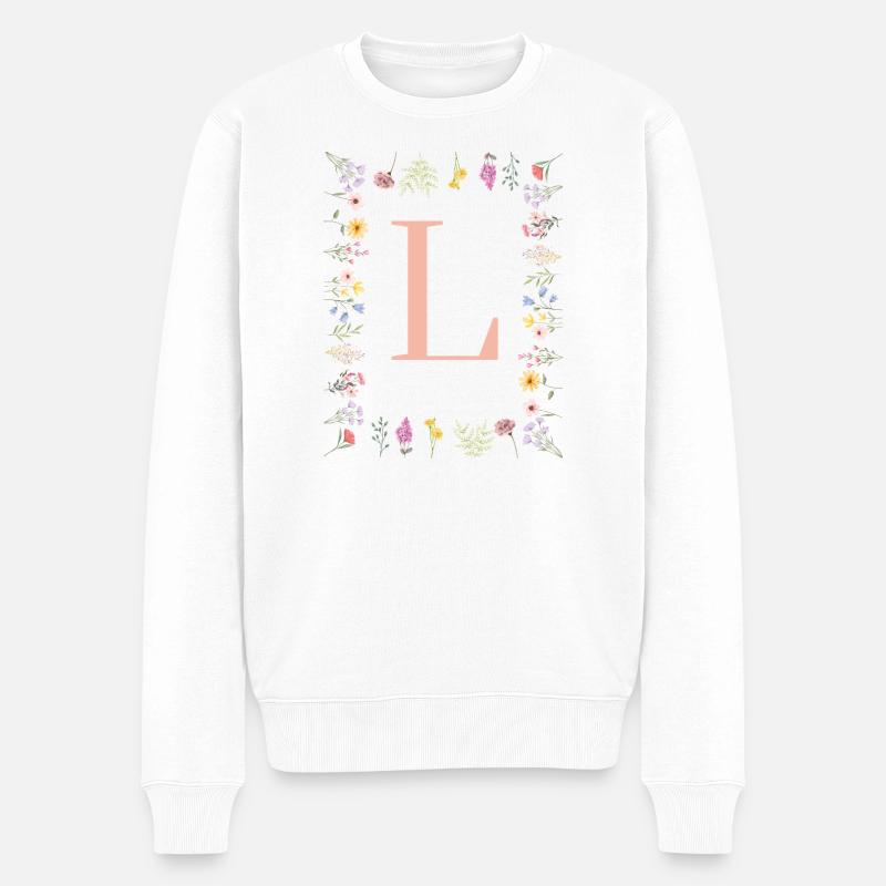 Initiales florales « L », lettres monogrammes - Pull Premium bio Homme - blanc