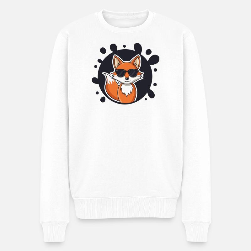 Schicke Fuchs-Sonnenbrille auf Schwarz - Männer Premium Bio Pullover - Weiß