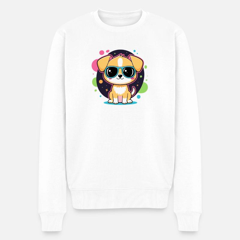 Neon-Welpe mit Brille - Männer Premium Bio Pullover - Weiß