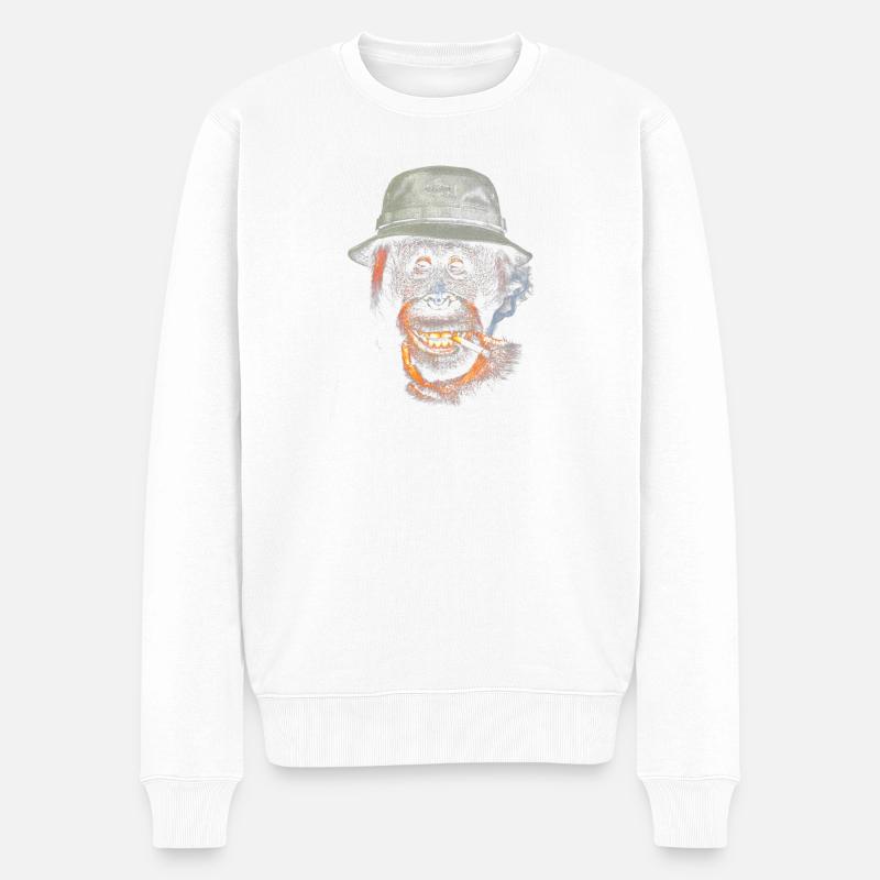 Orang-outan d’aventure avec chapeau - Pull Premium bio Homme - blanc
