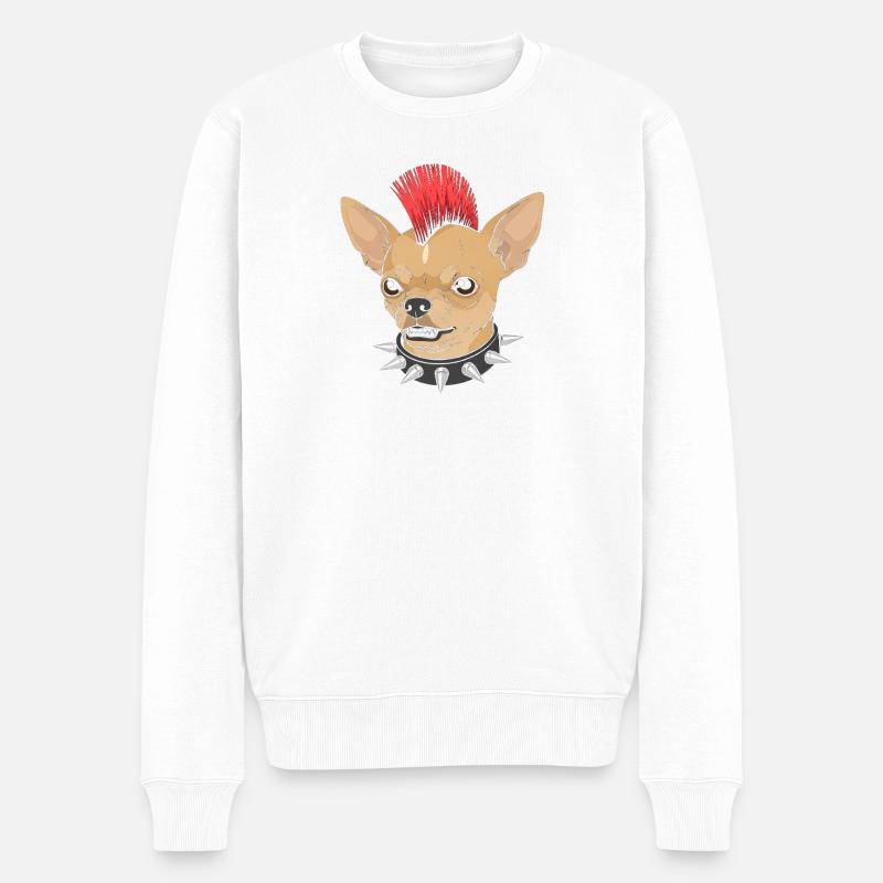 Punk-Chihuahua Mohawk - Männer Premium Bio Pullover - Weiß