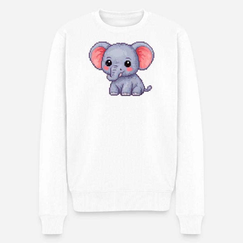 Petit Éléphant Pixel Héros Câlin - Pull Premium bio Homme - blanc