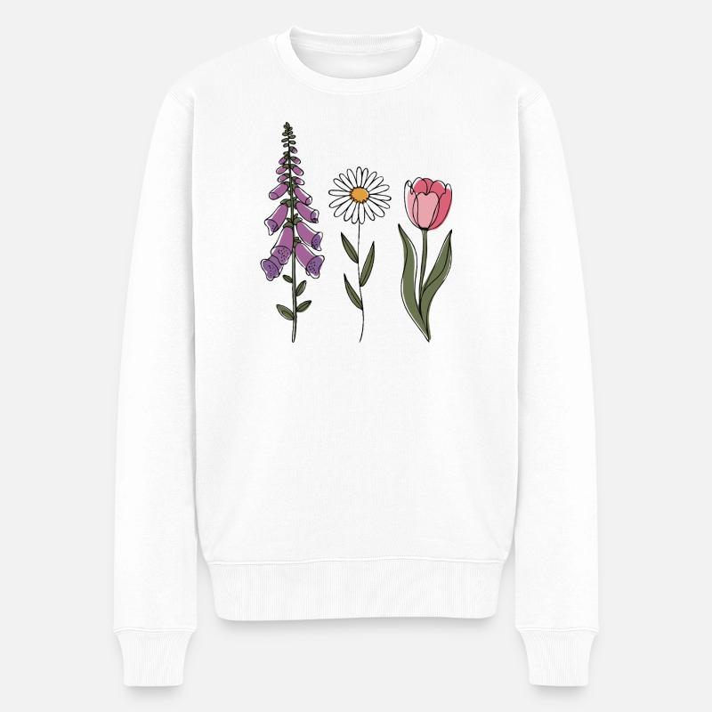 Foxglove-Daisy Tulip III - Männer Premium Bio Pullover - Weiß