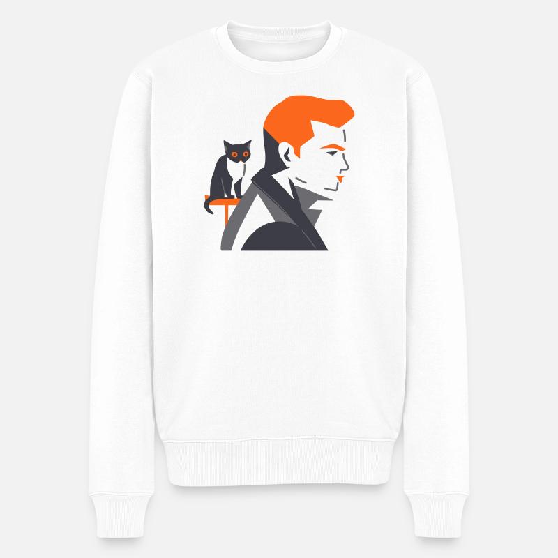 Mann mit Katze - Tusarisa - Männer Premium Bio Pullover - Weiß