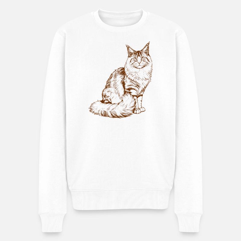 Majestic MaineCoon Minimalist Brown color Drawing - Männer Premium Bio Pullover - Weiß