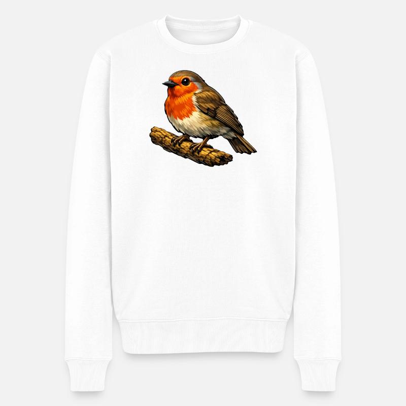 Robin über den Stamm-Cartoon - Männer Premium Bio Pullover - Weiß