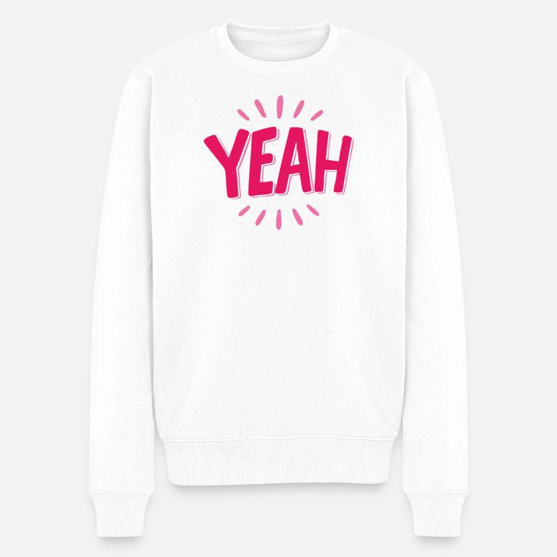 Yeah Pink Schriftzug mit Strahlen - Männer Premium Bio Pullover - Weiß