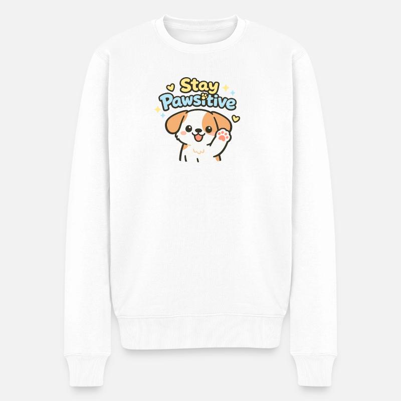 Reste Pawsitive – Caricature de chien mignon - Pull Premium bio Homme - blanc