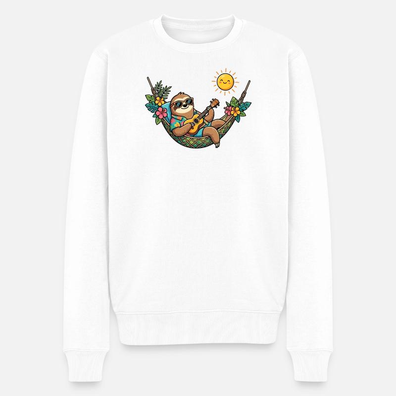 Faultier in Hängematte macht Sommer Urlaub Strand - Männer Premium Bio Pullover - Weiß