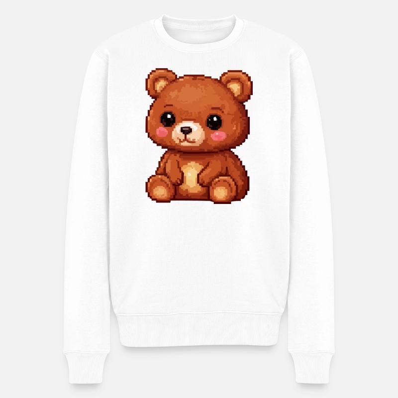 Teddybär Pixel Comic - Männer Premium Bio Pullover - Weiß