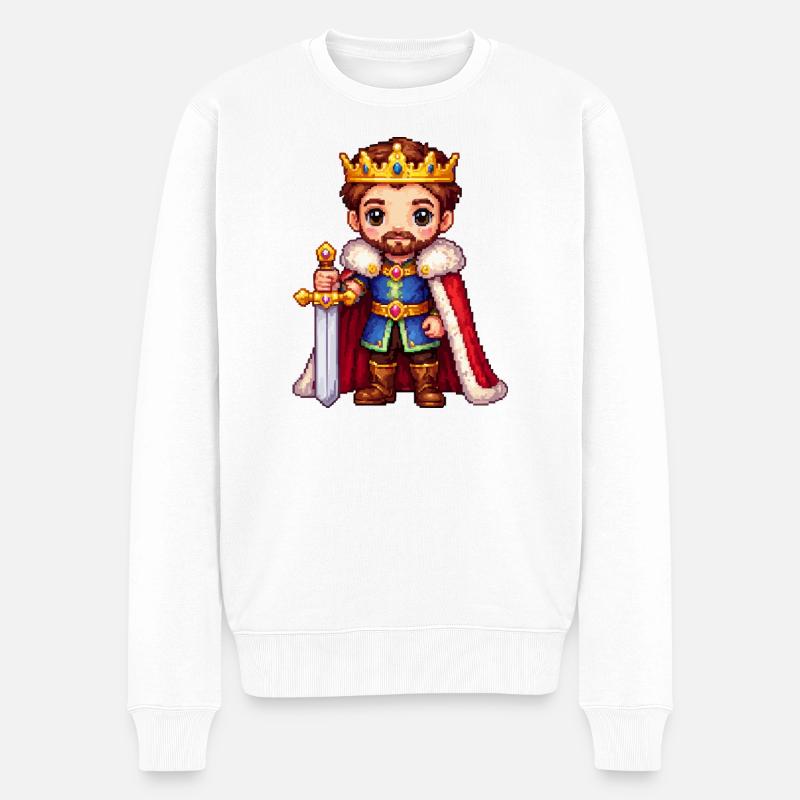 Königlicher Pixelkrieger - Männer Premium Bio Pullover - Weiß