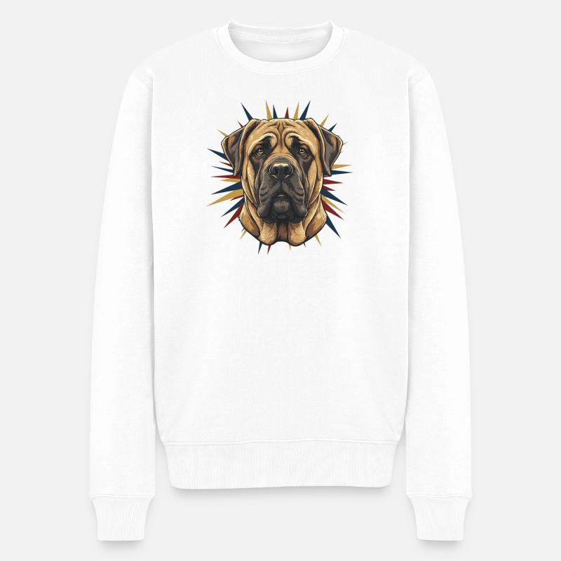 Mastiff Kopf mit Sternenkranz - Männer Premium Bio Pullover - Weiß