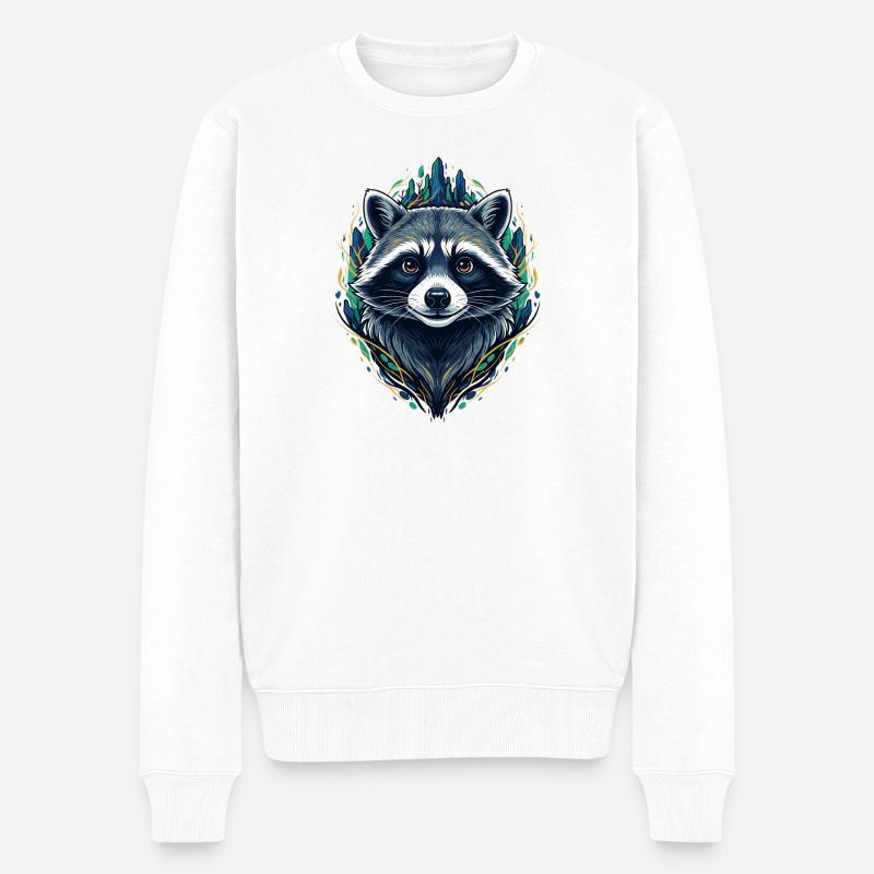 Waschbär Waldzauber Grafik - Männer Premium Bio Pullover - Weiß