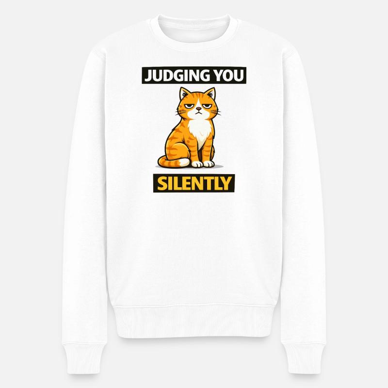Sarkastische Katze "Urteilt dich schweigend" - Männer Premium Bio Pullover - Weiß