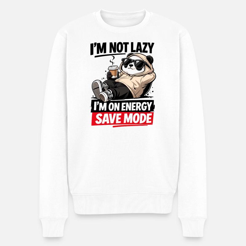 Energiesparmodus Panda - Männer Premium Bio Pullover - Weiß