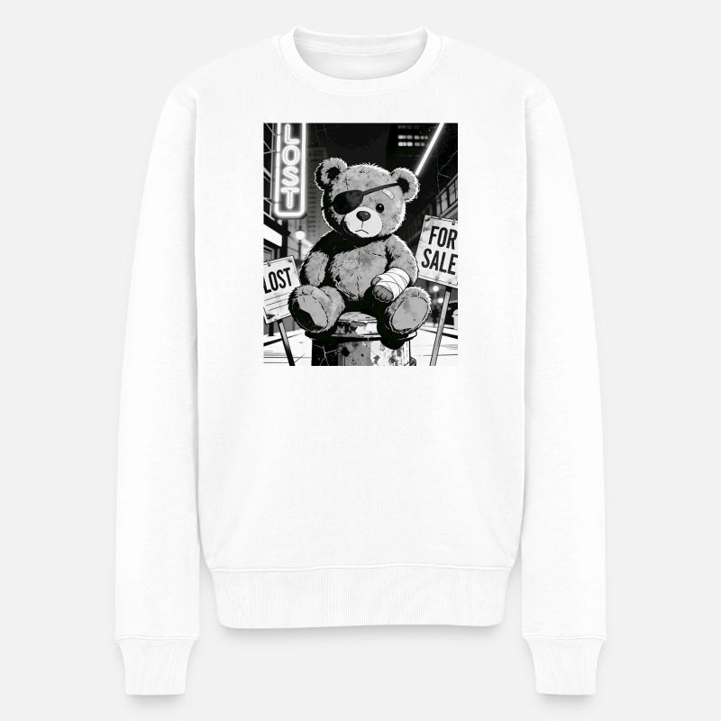 Neon-Noir Bär mit Augenklappe - Männer Premium Bio Pullover - Weiß