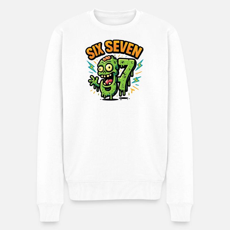 Six Seven 67 Zombie Horror Humor Italian Brainrot - Männer Premium Bio Pullover - Weiß