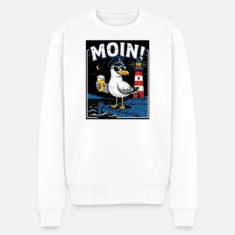 Küste Kneipe Möwe Bier - Männer Premium Bio Pullover - Weiß
