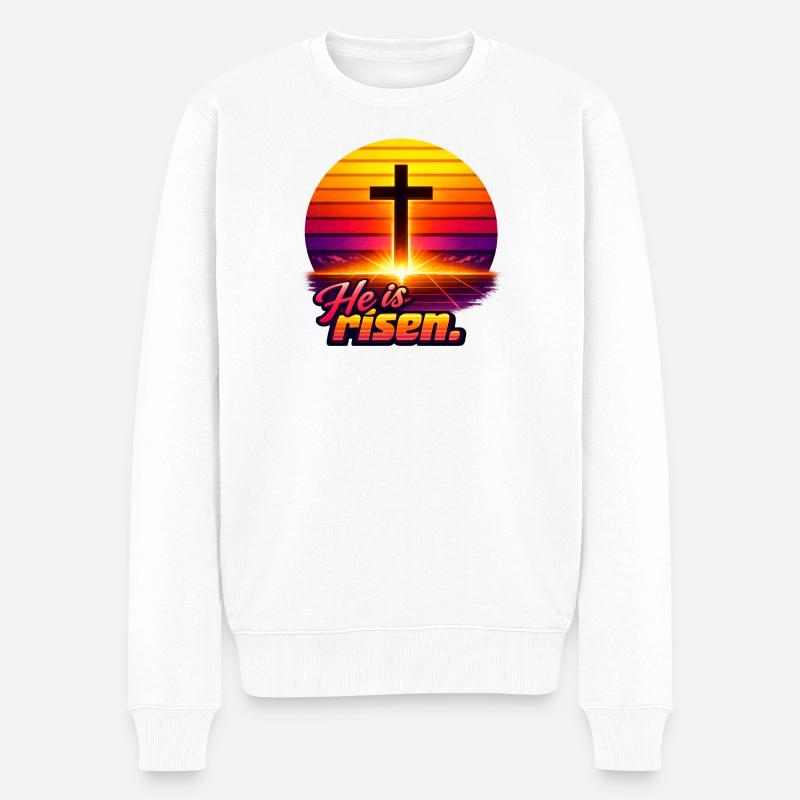He is risen Sunset retro - Männer Premium Bio Pullover - Weiß