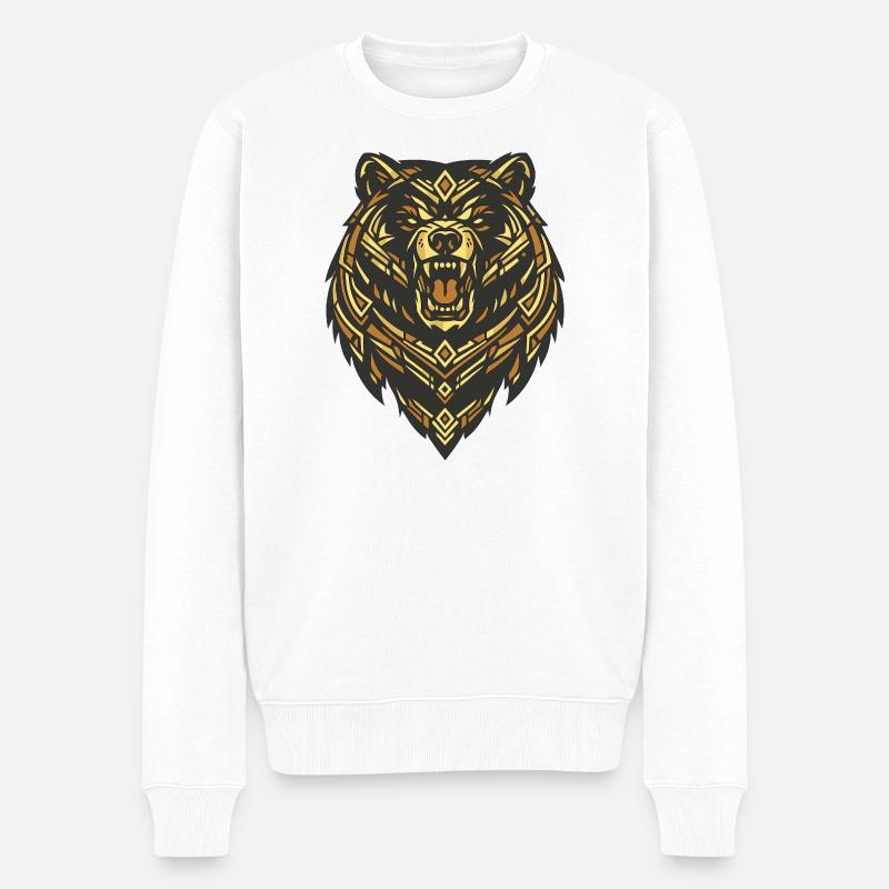 Bärenkopf Tribal Geometrie - Männer Premium Bio Pullover - Weiß