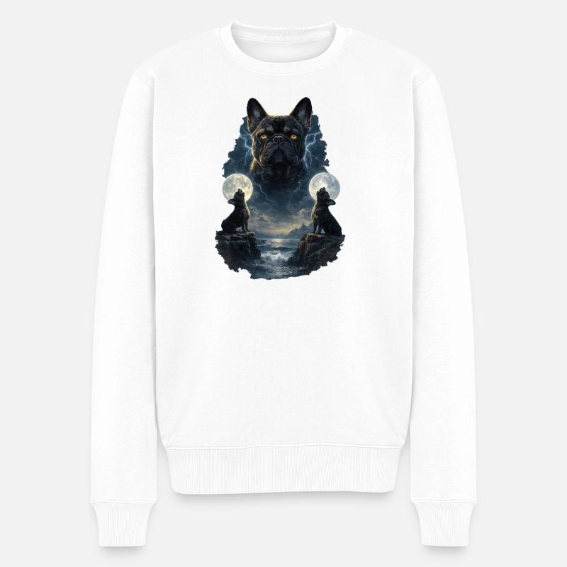Frenchie Bouledogue Français Deux Lunes - Pull Premium bio Homme - blanc