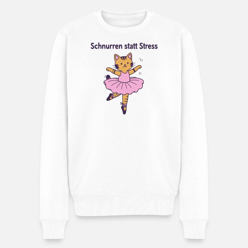 Schnurren statt Stress – Ballettkatze - Männer Premium Bio Pullover - Weiß